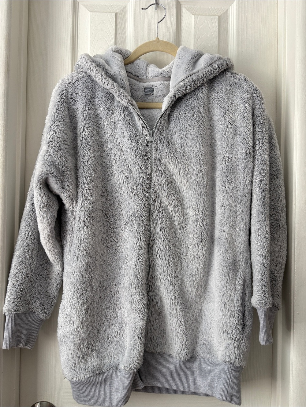 AERIE oversized Plush Hooded Zip Jacket hoodie sweatshirt fur Light Gray small